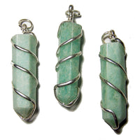 AMAZONITE COIL WRAPPED POINT STONE PENDANT
