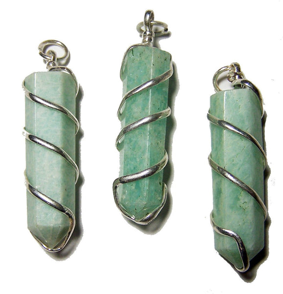 AMAZONITE COIL WRAPPED POINT STONE PENDANT