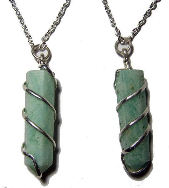 AMAZONITE COIL WRAPPED STONE 18 INCH SILVER CHIAN NECKLACE