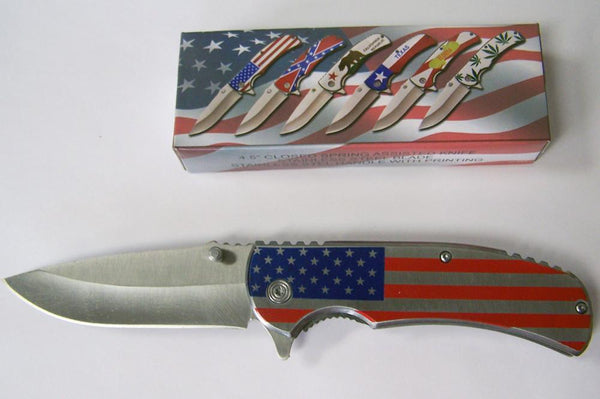 SILVER AMERICAN FLAG STAINLESS STEEL KNIFE