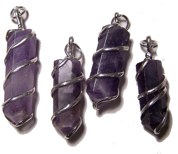 AMETHYST COIL WRAPPED POINT STONE PENDANT