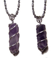 AMETHYST COIL WRAPPED STONE STAINLESS STEEL BALL CHIAN NECKLACE