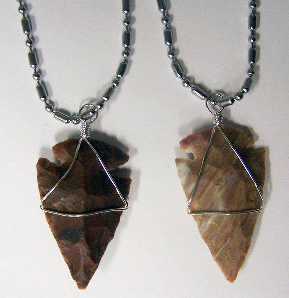 STAINLESS STEEL BALL CHAIN NECKLACE WITH WIRE WRAPPED ARROWHEAD PENDANT