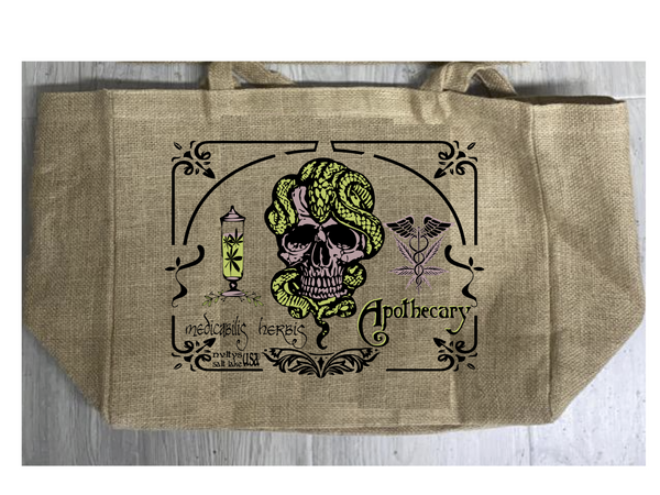 APOTHECARY MEDICAL MARIJUANA BURLAP TOTE BAG