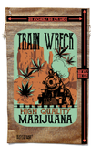 TRAIN WRECK MARIJUANA BURLAP BAG  ( sold by the piece )