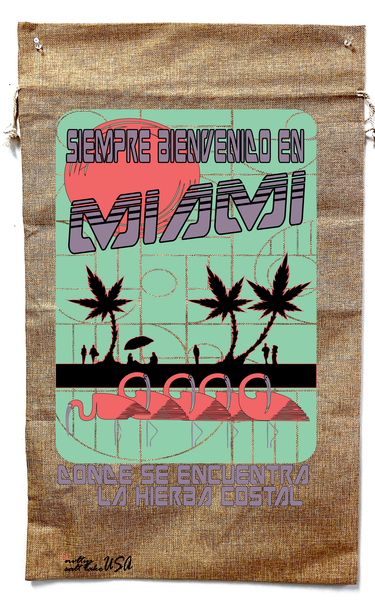 MIAMI MARIJUANA BURLAP BAG