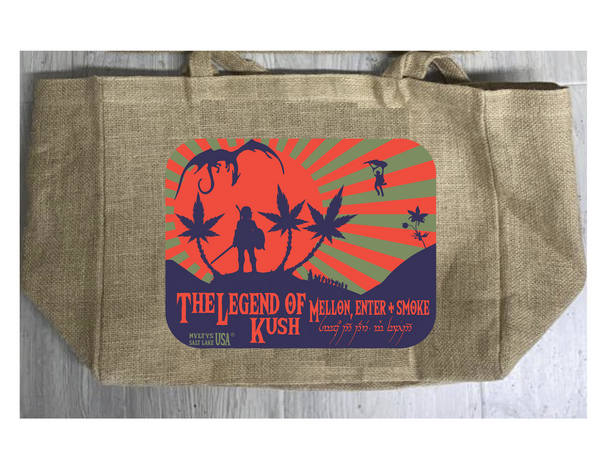 LEGEND OF KUSH MARIJUANA BURLAP TOTE BAG
