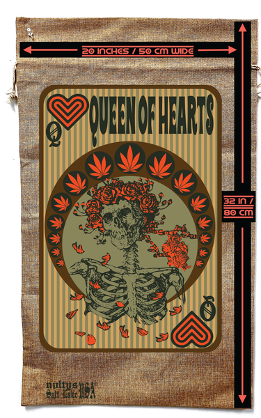QUEEN OF HEARTS MARIJUANA BURLAP BAG ( sold by the piece )