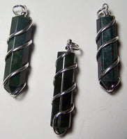 BLOOD STONE COIL WRAPPED POINT STONE PENDANT