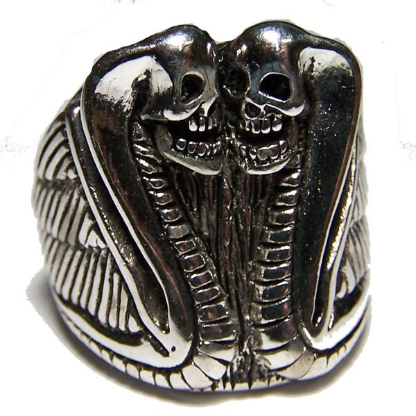 DOUBLE HEADED COBRA SNAKE BIKER RING