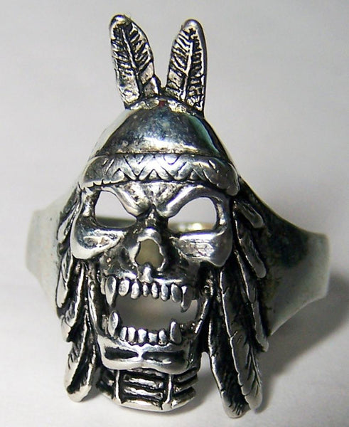 INDIAN BRAVE SCREAMING SKULL BIKER RING