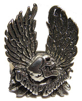CERTAIN DEATH SKULL W WINGS BIKER RING