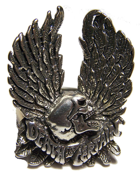 CERTAIN DEATH SKULL W WINGS BIKER RING