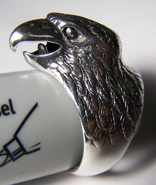 EAGLE HEAD DELUXE SILVER BIKER RING