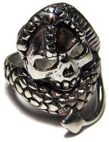 SERPENT WRAPPED AROUND SKULL HEAD BIKER RING