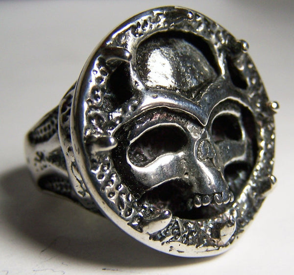 SKULL HEAD IN CIRCLE OF SPIKES DELUXE BIKER RING