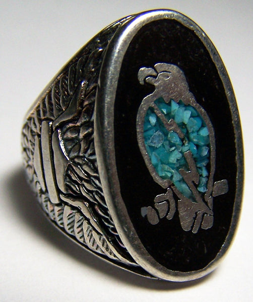 STANDING EAGLE SILVER DELUXE BIKER RING