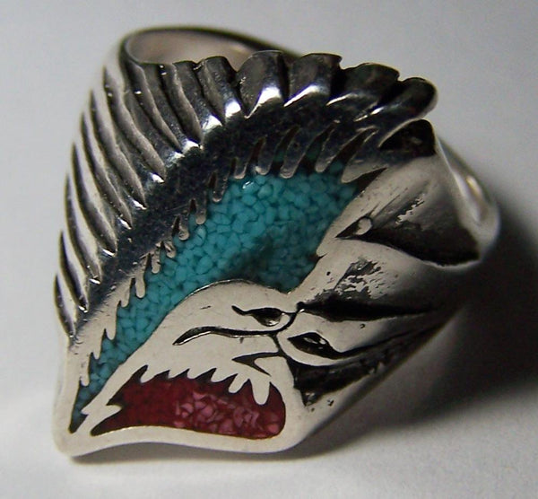 EAGLE FEATHERS SILVER DELUXE BIKER RING