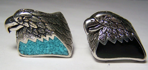INLAYED EAGLE SILVER DELUXE BIKER RING