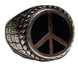 ROUND PEACE SIGN DELUXE SILVER BIKER RING