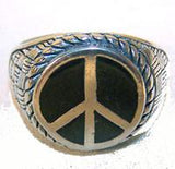 ROUND PEACE SIGN DELUXE SILVER BIKER RING