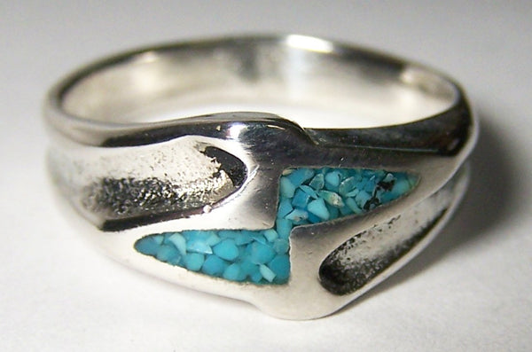 INLAYED NATIVE LIGHTNING BOLT SILVER DELUXE BIKER RING