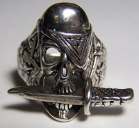 PIRATE SKULL WITH KNIFE IN MOUTH BIKER RING