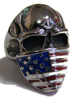 SKULL HEAD AMERICAN FLAG BANDANA STAINLESS STEEL BIKER RING