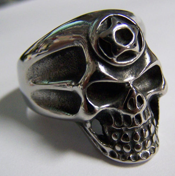 PENTAGRAM SKULL HEAD STAINLESS STEEL BIKER RING