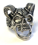 DECORATED SKULL WITH RAM HORNS METAL BIKER RING (SOLD BY THE PIECE)