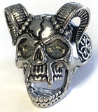 DECORATED SKULL WITH RAM HORNS METAL BIKER RING (SOLD BY THE PIECE)