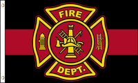 BLACK RED FIRE DEPT DEPARTMENT EMBLEM FLAG (3ft X 5ft) FLAG