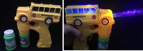 YELLOW SCHOOL BUS BUBBLE GUN WITH SOUND