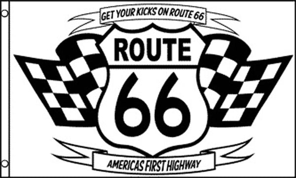 ROUTE 66 BLACK AND WHITE (3ft X 5ft) FLAG