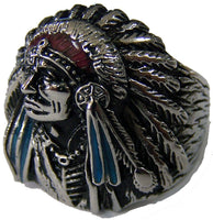 NATIVE STYLE INDIAN CHEIF W BONNET STAINLESS STEEL BIKER RING