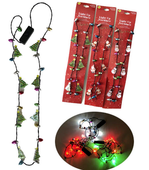 MINI CHRISTMAS CHARM LIGHT UP NECKLACE  (sold by the piece or dozen)