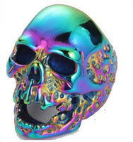COLORFUL METALLIC SKULL HEAD STAINLESS STEEL BIKER RING