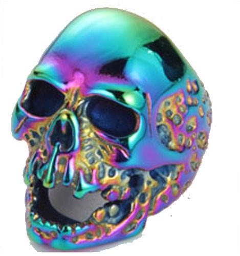 COLORFUL METALLIC SKULL HEAD STAINLESS STEEL BIKER RING