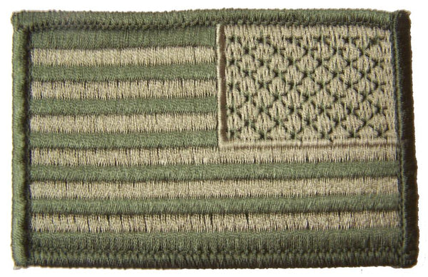 GREEN CAMO WOODLANDS AMERICAN FLAG right arm 3 INCH EMBROIDERED PATCH