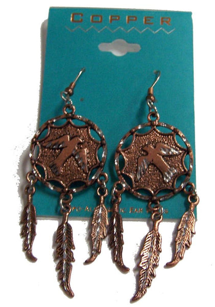 SOLID COPPER EAGLE DREAM CATCHER DANGLE EARINGS