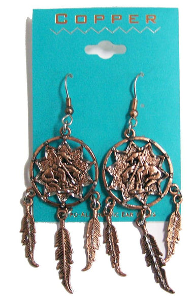 SOLID COPPER END OF TRAIL DREAM CATCHER DANGLE EARINGS