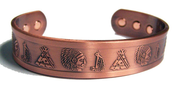 INDIAN HEAD TEEPEE  PURE COPPER SIX MAGNET CUFF BRACELET