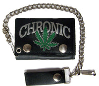 CHRONIC MARIJUANA POT LEAF TRIFOLD LEATHER WALLETS WITH CHAIN