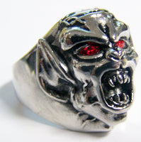 DEMON MONSTER W RED CRYSTAL EYES STAINLESS STEEL BIKER RING