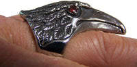 EAGLE HEAD W RED CRYSTAL EYES  STAINLESS STEEL BIKER RING