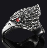 EAGLE HEAD W RED CRYSTAL EYES  STAINLESS STEEL BIKER RING
