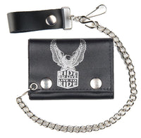 RIDE TO LIVE EAGLE WINGS UP  TRIFOLD LEATHER WALLETS WITH CHAIN