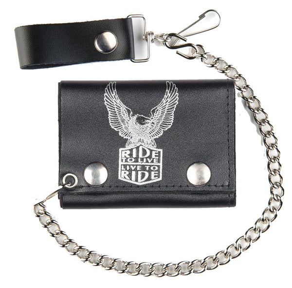 RIDE TO LIVE EAGLE WINGS UP  TRIFOLD LEATHER WALLETS WITH CHAIN