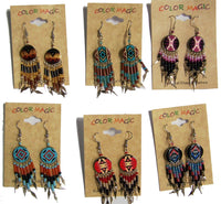 ROUND SHAPED NATIVE STYLE SEED BEAD DANGLE EARINGS