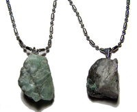EMERALD ROUGH NATURAL MINERAL STONE STAINLESS STEEL BALL CHAIN NECKLACE